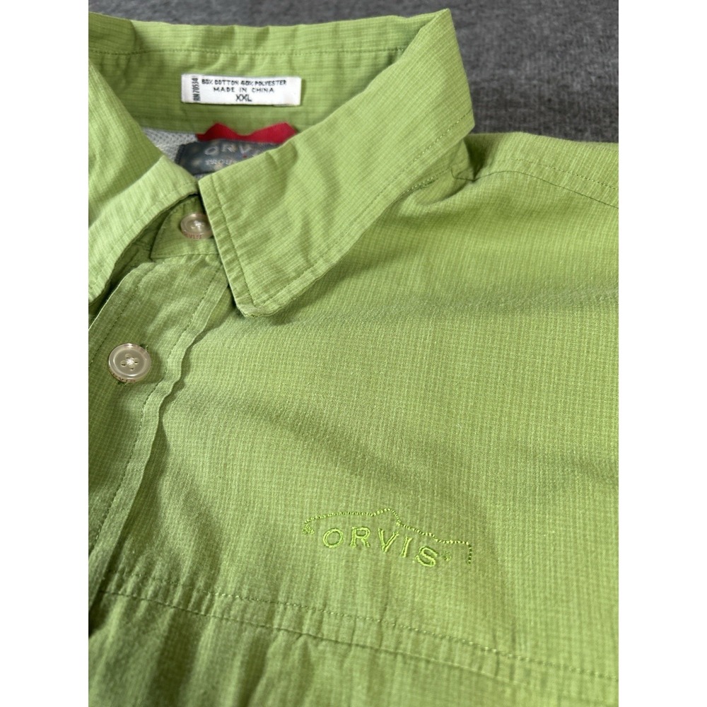 Orvis Trout Bum Fishing Shirt 2XL Short Sleeve Button Up Vented Mesh Green